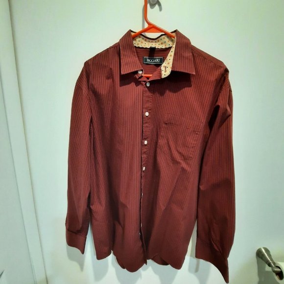 bogari dress shirt Bogari Mens Button Front Shirt Burgundy Spread Collar Pocket XL Flip Cuff